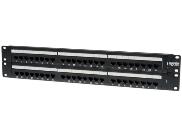 Panel de conexiones Cat5e 110 de 48 puertos, 2U para instalación en rack
