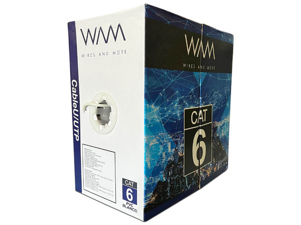 Bobina de cable WAM UTP Cat6 (M-M) de 305m, 23 AWG, Color Blanco.