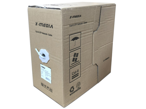 Bobina de Cable X-MEDIA Cat6 (UTP), 305 m, 24 AWG, 4 pares, Color Gris.