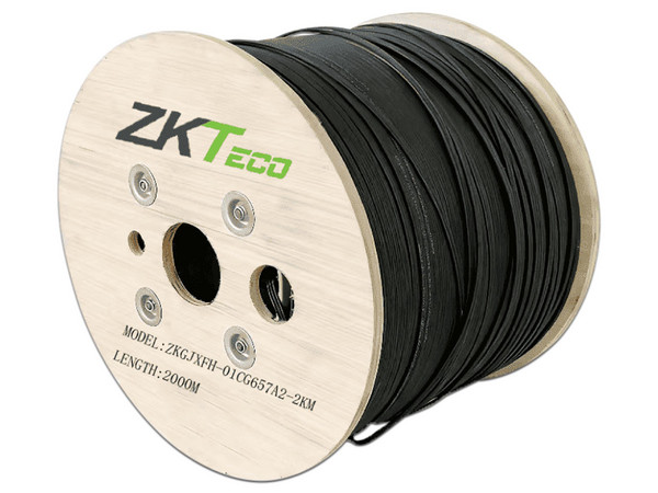 Fibra Optica ZKTeco Drop Plana, Interior Exterior, Monomodo G657A2, Un Hilo Unifibra, Forro LSZH Negro Carrete de 2 km.