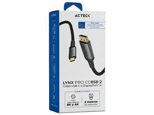 Cable de Video USB Acteck LYNX PRO CC858-2, USB Tipo C a DisplayPort (M-M), 2m. Color Negro.