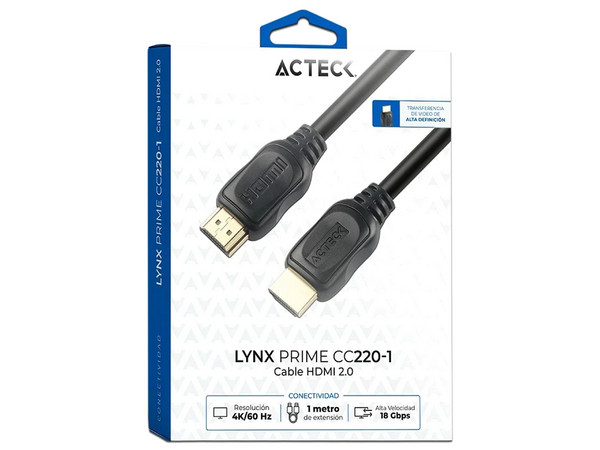Cable de Video HDMI Acteck 2.0 Lynx Prime CC220-1, 4K/60 Hz, HDMI a HDMI (M-M), 1m. Color Negro.