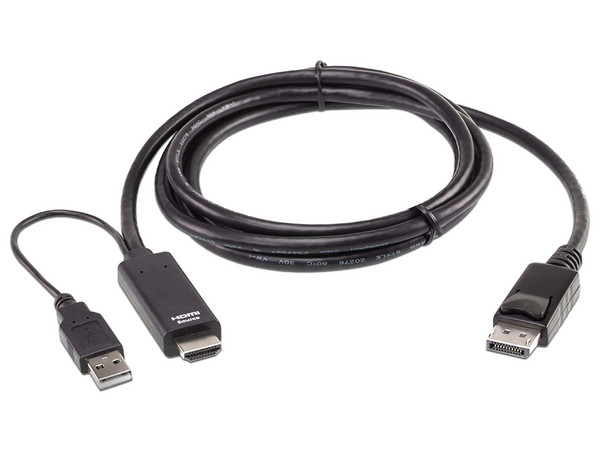 Cable HDMI 1.4 Aten 2L7D02HDP, HDMI a DisplayPort (M-M), 4096 x 2160 @60Hz, 1.8m. Color Negro.