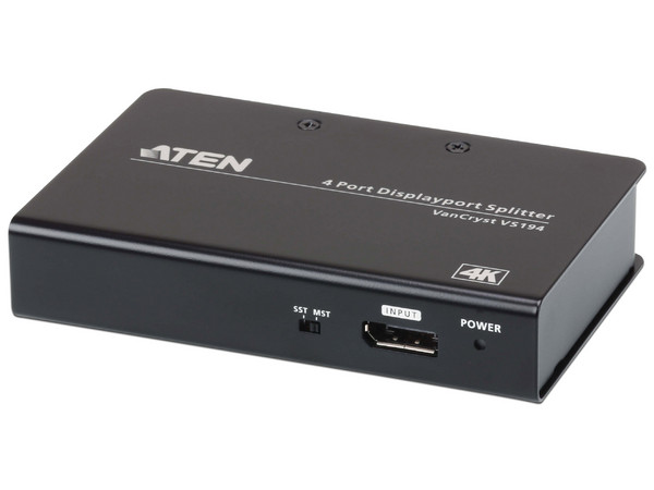 Multiplicador Splitter Aten VS194 DisplayPort 1.2, 4K 60Hz de 4 Puertos. HDCP 1.3. Color Negro.