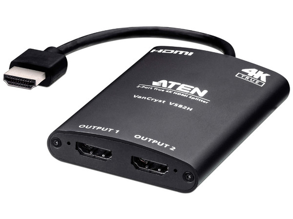 Multiplicador Splitter Aten VS82H HDMI, 4K 60Hz de 2 Puertos. HDCP 2.2, 18 Gbps. Color Negro.