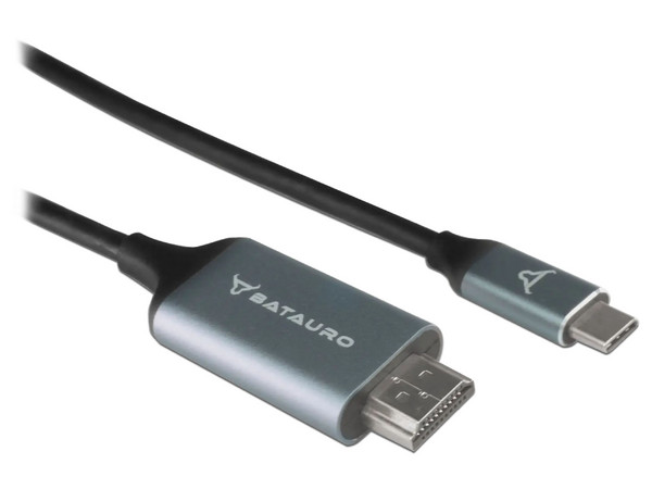 Cable USB-C a HDMI Batauro Longitud 1.8 m Conector en el Primer Extremo USB Tipo C a HDMI (Macho), 4K 60Hz, Color Plata.
