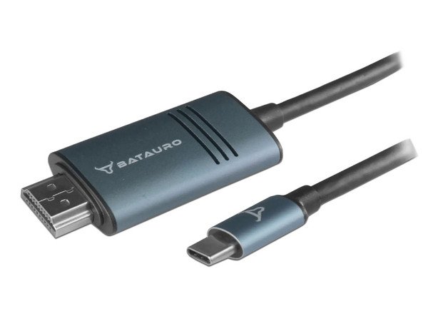 Cable USB-C a HDMI Batauro AD-CHDMI8K Longitud 1.8 m Conector en el Primer Extremo USB Tipo C a HDMI (Macho), 8K 30Hz, 4K 120Hz, Color Plata.