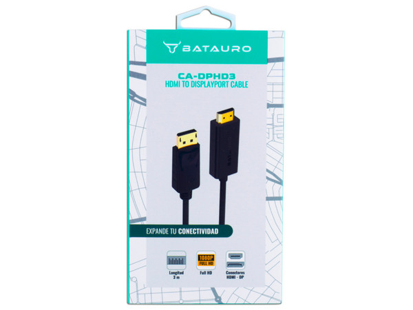 Cable de Video Batauro, de Displayport (M) a HDMI (M) 1080P, 3m, Color negro.