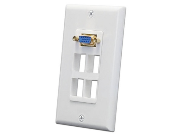 Placa de pared Brobotix de 4 enchufes con conector VGA, Color Blanco.