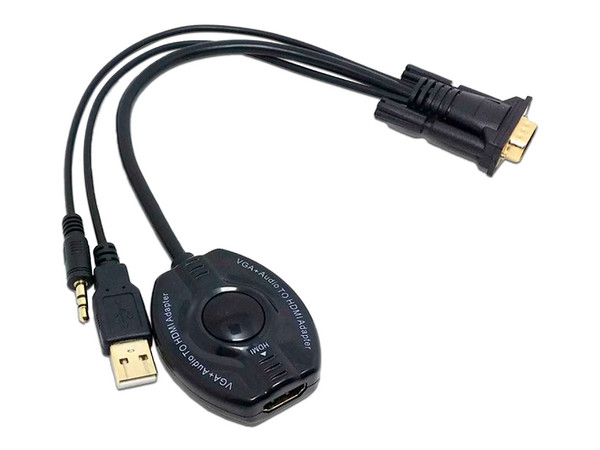 Convertidor Brobotix 150620 VGA (Macho) a HDMI (Hembra) con audio 3.5mm. Color Negro.