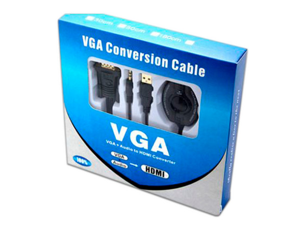 Convertidor Brobotix 150620 VGA (Macho) a HDMI (Hembra) con audio 3.5mm. Color Negro.