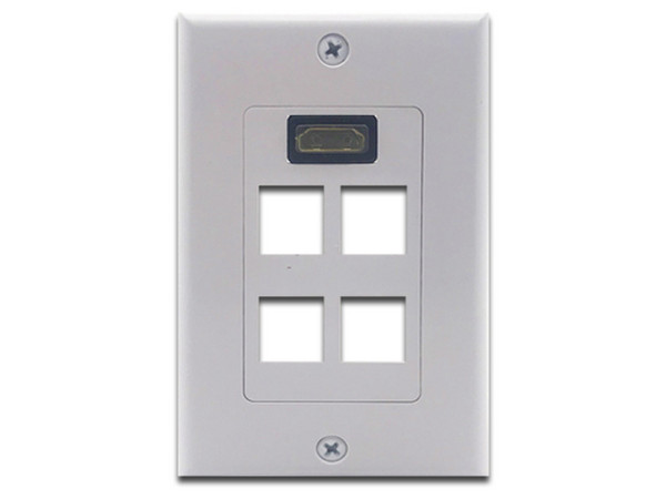 Tapa de pared Brobotix, 1 puerto HDMI (hembra) + 4 espacios personalizables , Color Blanco.