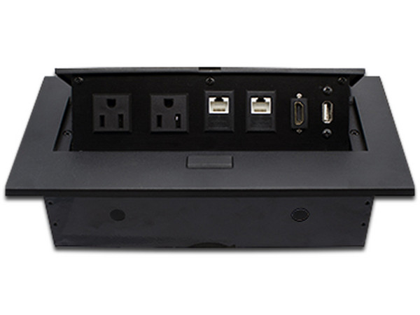 Caja para mesa de proyector Brobotix, HDMI, USB, RJ-45 Cat6 y de corriente, color negro.
