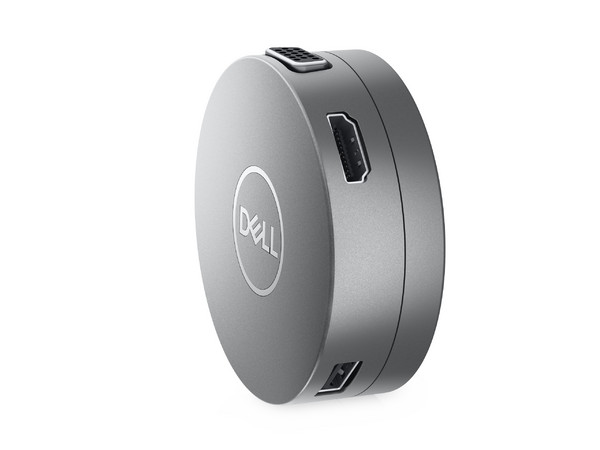 Adaptador DELL DA310, Conector USB-C, Multipuerto, Compatible con HDMI, VGA, USB y RJ45. Color Gris.