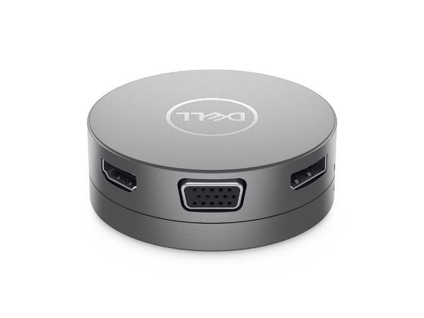 Adaptador DELL DA310, Conector USB-C, Multipuerto, Compatible con HDMI, VGA, USB y RJ45. Color Gris.