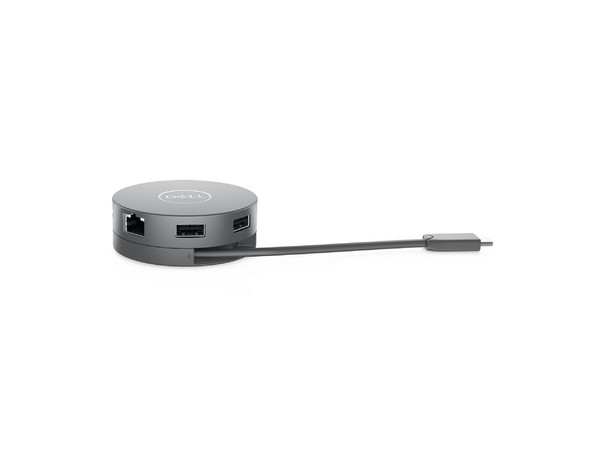 Adaptador DELL DA310, Conector USB-C, Multipuerto, Compatible con HDMI, VGA, USB y RJ45. Color Gris.