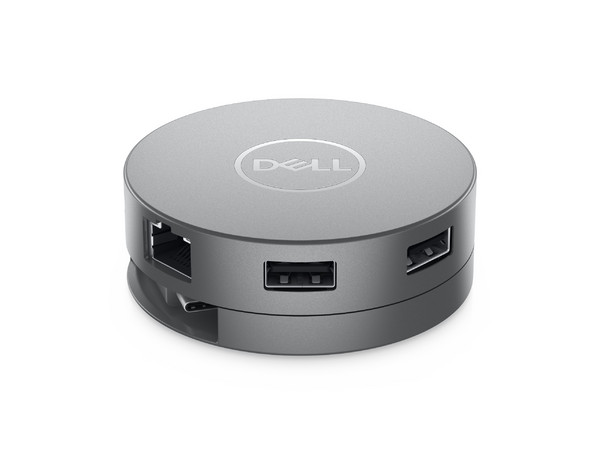 Adaptador DELL DA310, Conector USB-C, Multipuerto, Compatible con HDMI, VGA, USB y RJ45. Color Gris.