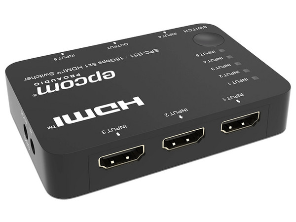 Divisor Splitter EpcomEPC-B51, 1 Puertos HDMI de Salida, 5 Puertos HDMI 2.0 de Entrada, 4K 60Hz, 18Gbps, Conmutación Automática. Color Negro.