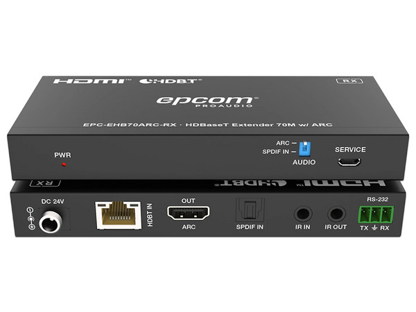 Extensor HDMI EPCOM EPC-EHB70ARC, HDMI, hasta 70m en 4K@60Hz, Compatible con Cat5e. Color Negro.