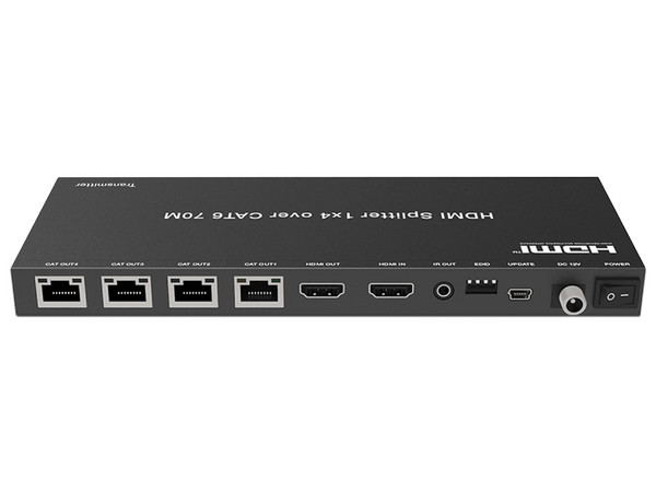 Divisor Splitter HDMI de 1 Entrada y 4 Salidas EPCOM EPC-SPB12E70, Resolución Ultra HD 4K, Hasta 70m en 1080P, De HDMI A RJ-45 Cat6. Color Negro.