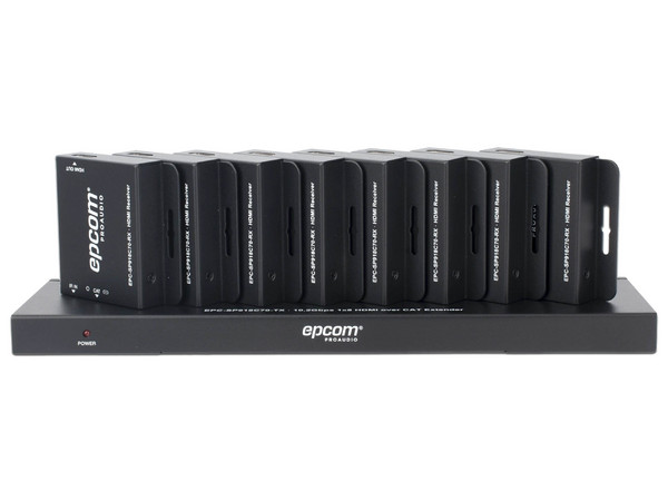 Divisor Splitter HDMI de 1 Entrada y 8 Salidas EPCOM EPC-SP918C70, Resolución Ultra HD 4K, Hasta 70m en 1080P, De HDMI A RJ-45 Cat6. Color Negro.