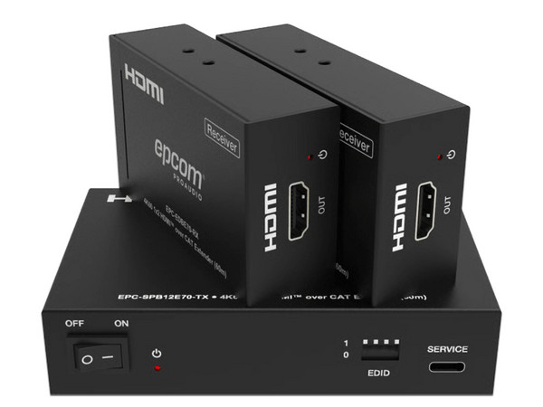 Divisor Splitter HDMI de 1 Entrada y 2 Salidas EPCOM EPC-SPB12E70, Resolución Ultra HD 4K, Hasta 70m, 2 Puertos RJ-45. Color Negro.