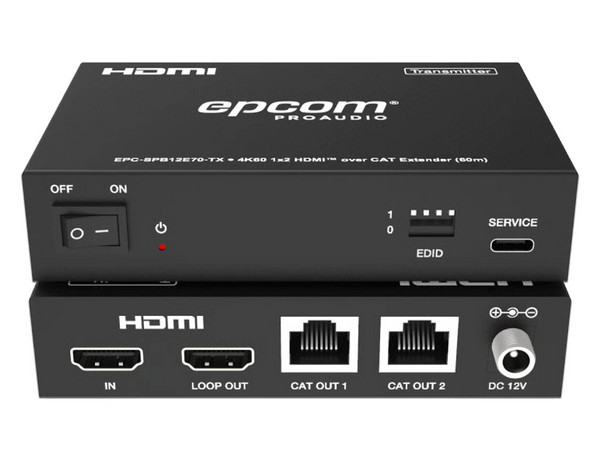 Divisor Splitter HDMI de 1 Entrada y 2 Salidas EPCOM EPC-SPB12E70, Resolución Ultra HD 4K, Hasta 70m, 2 Puertos RJ-45. Color Negro.