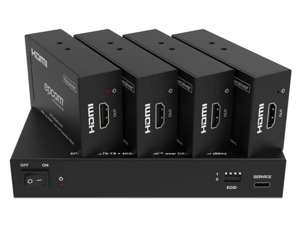 Divisor Splitter HDMI de 1 Entrada y 2 Salidas EPCOM EPC-SPB14E70, Resolucion Ultra HD 4K, Hasta 70m, 4 Puertos RJ-45. Color Negro.