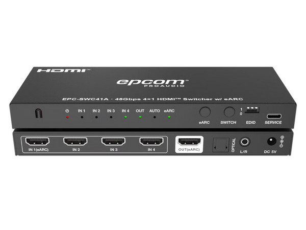 Divisor Splitter Epcom EPC-SWC41A, 1 Puertos HDMI de Salida, 4 Puertos HDMI 2.1 de Entrada, 8K 60Hz, 48Gbps. Color Negro.
