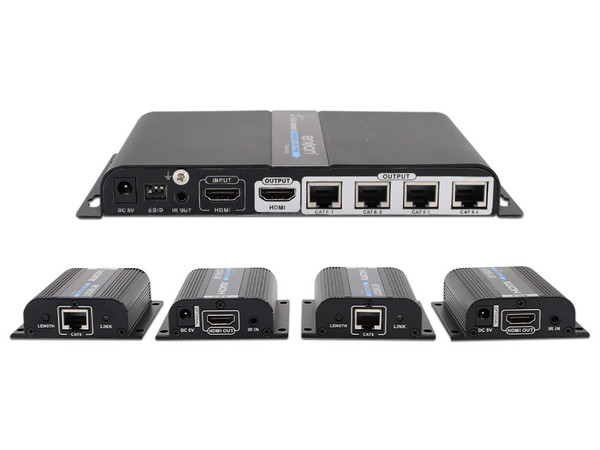 Divisor Splitter Enson ENS-EX704 con 1 Transmisor y 4 Receptores, Resolución FHD 1920 x 1080, HDMI, hasta 40m.