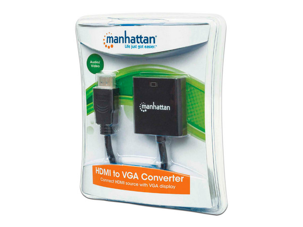 Convertidor HDMI 1.3 (Macho) a VGA (Hembra) de 30cm. Color Negro.