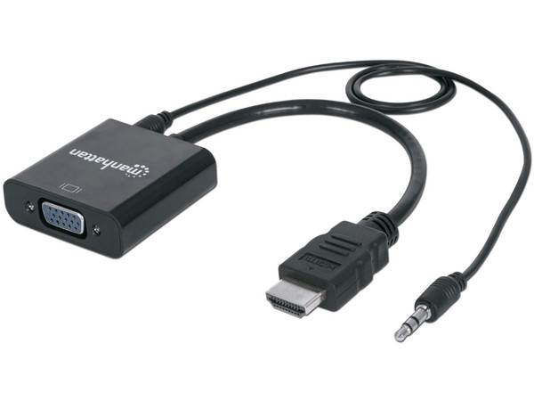 Convertidor Manhattan de HDMI 1.3 a 3.5mm a VGA de 2.5m. Color Negro.