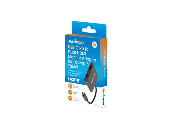 Convertidor Manhattan USB-C a HDMI 2 puertos 4K