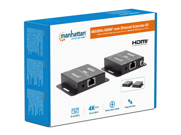 Extensor de Video Manhattan HDMI, 70M en HD o 40M en 4K, Via cable CAT6.