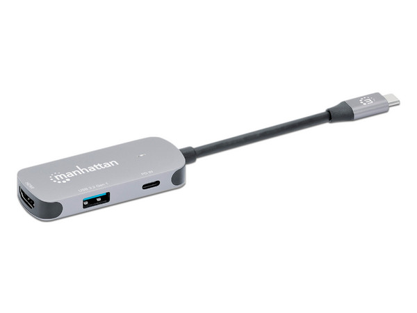 Hub USB Manhattan 190299, USB Tipo C a HDMI, USB Tipo A 3.2 y USB Tipo C, Color Gris.