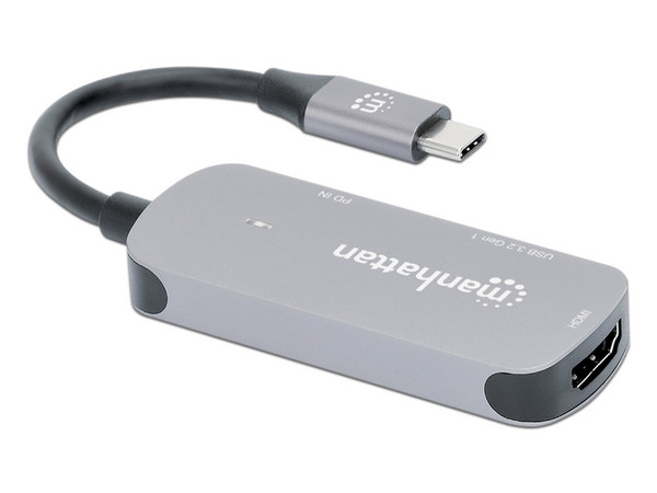 Hub USB Manhattan 190299, USB Tipo C a HDMI, USB Tipo A 3.2 y USB Tipo C, Color Gris.