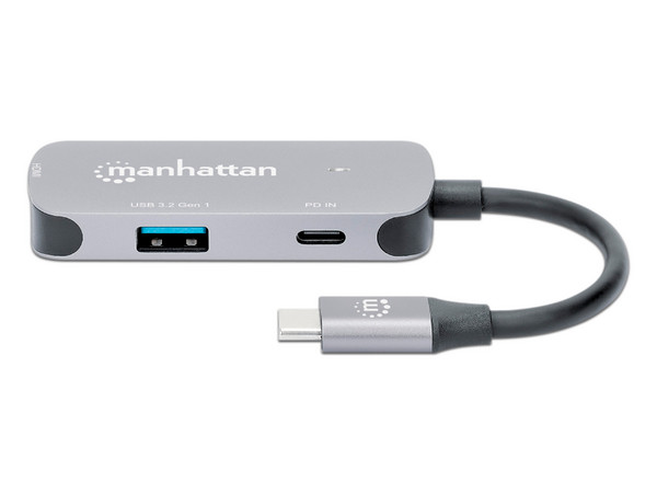 Hub USB Manhattan 190299, USB Tipo C a HDMI, USB Tipo A 3.2 y USB Tipo C, Color Gris.