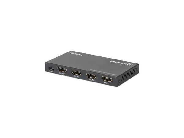 Switch MANHATTAN HDMI Switch 4K, 3 Entradas HDMI, 1 Salida HDMI, Color Negro.