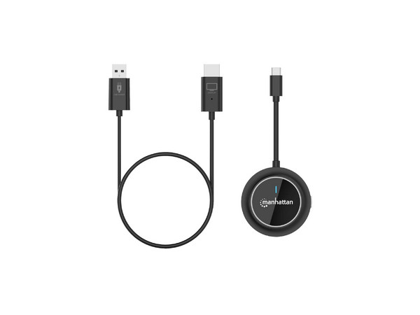 Kit para Presentación de Pantalla Manhattan 208420 Inalámbrico, USB C, HDMI 1.3, Color Negro.