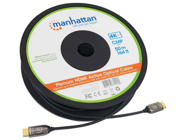 Cable de vídeo Manhattan HDMI 2.0(M-M) de Fibra Óptica, 50m, Color Negro.