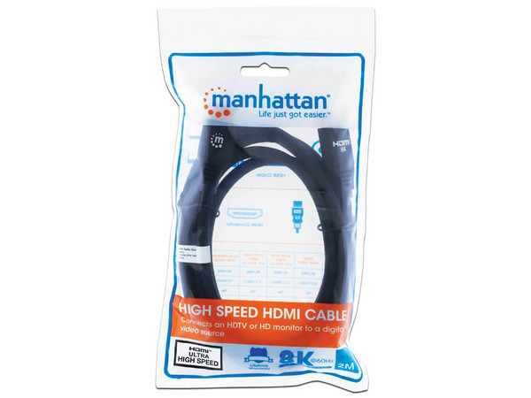 Cable de Video HDMI 2.1 Manhattan 355940, HDMI  a HDMI (M-M), Resolución máxima de 8k 60Hz, 2m. Color Negro.