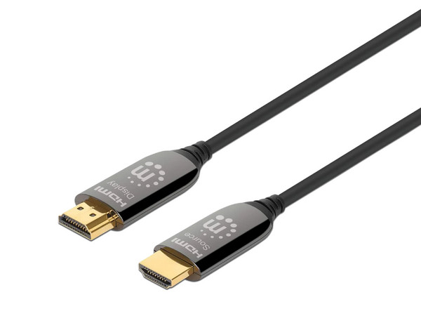 Cable de Video Manhattan 356183, HDMI 2.1 (M-M) de 20m, Enchapado en Oro, 4K 120Hz. Color Negro.