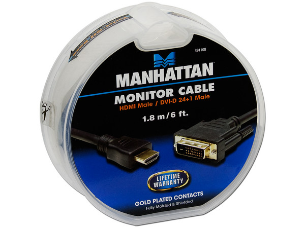 Cable de Video Manhattan de HDMI (Macho) a DVI-D (Macho), 1.8m. Color Negro.