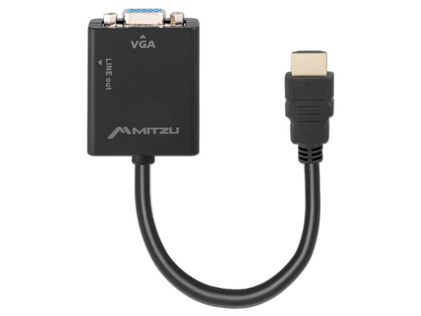 Convertidor MITZU MHD-1020, Entrada HDMI a Salida VGA con Audio, Compatible con Monitores y Proyectores.