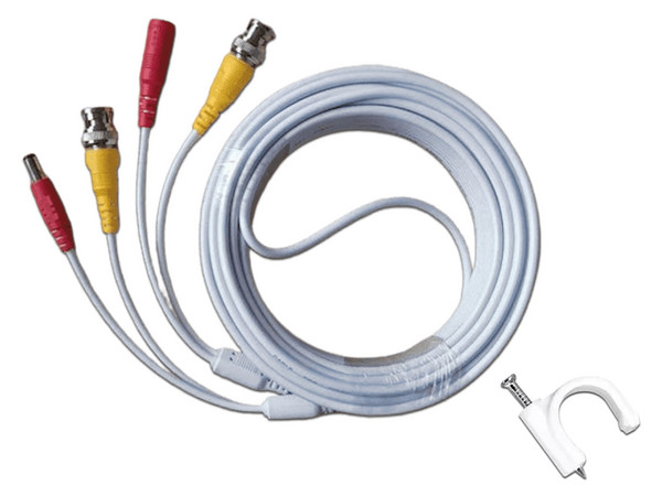 Kit de Cable Video y Energía TCE LMG-BNC20W y Bolsa de 50 Grapas de Pared Blancas de 5mm, BNC Macho y Alimentación DC, Color Blanco.