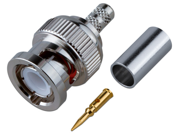 Conector BNC Macho RF Industries de anillo plegable para cable LMR-195, RG-58/U, RG-142.