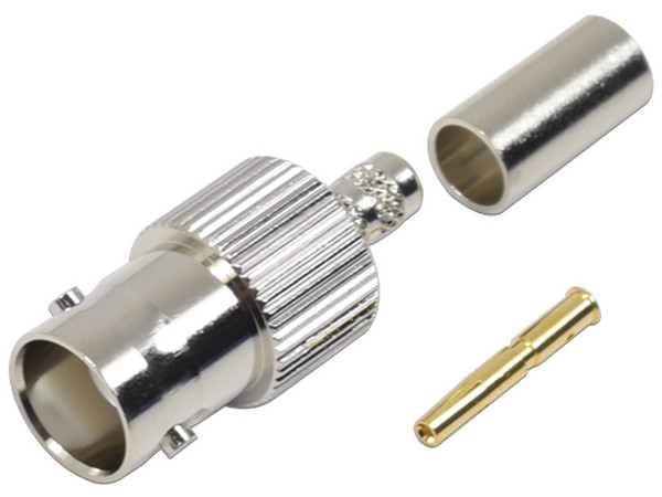 Conector BNC Hembra RF Industries de anillo plegable para cable RG-58/U, RG-142/U.