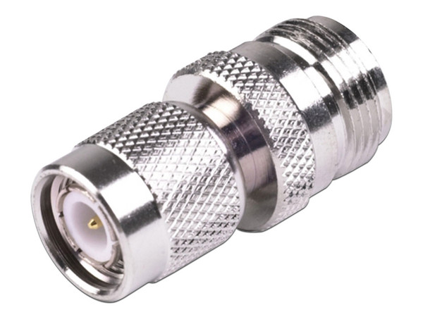 Adaptador en Línea RF Industries de TNC (M) a N (H). Color Plata.