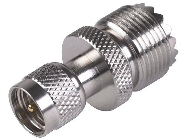 Adaptador en Línea RF INDUSTRIES RFU-621 de Conector Mini UHF Macho a UHF Hembra (SO-239), Níquel, Oro, Teflón.