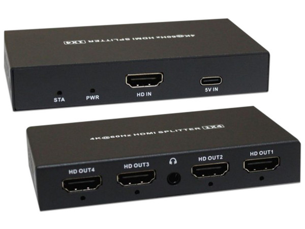 Splitter Redleaf HD-SP104K HDMI 1x4 con Salida de Video 4K y Tecnología Plug and Play. Color Negro.